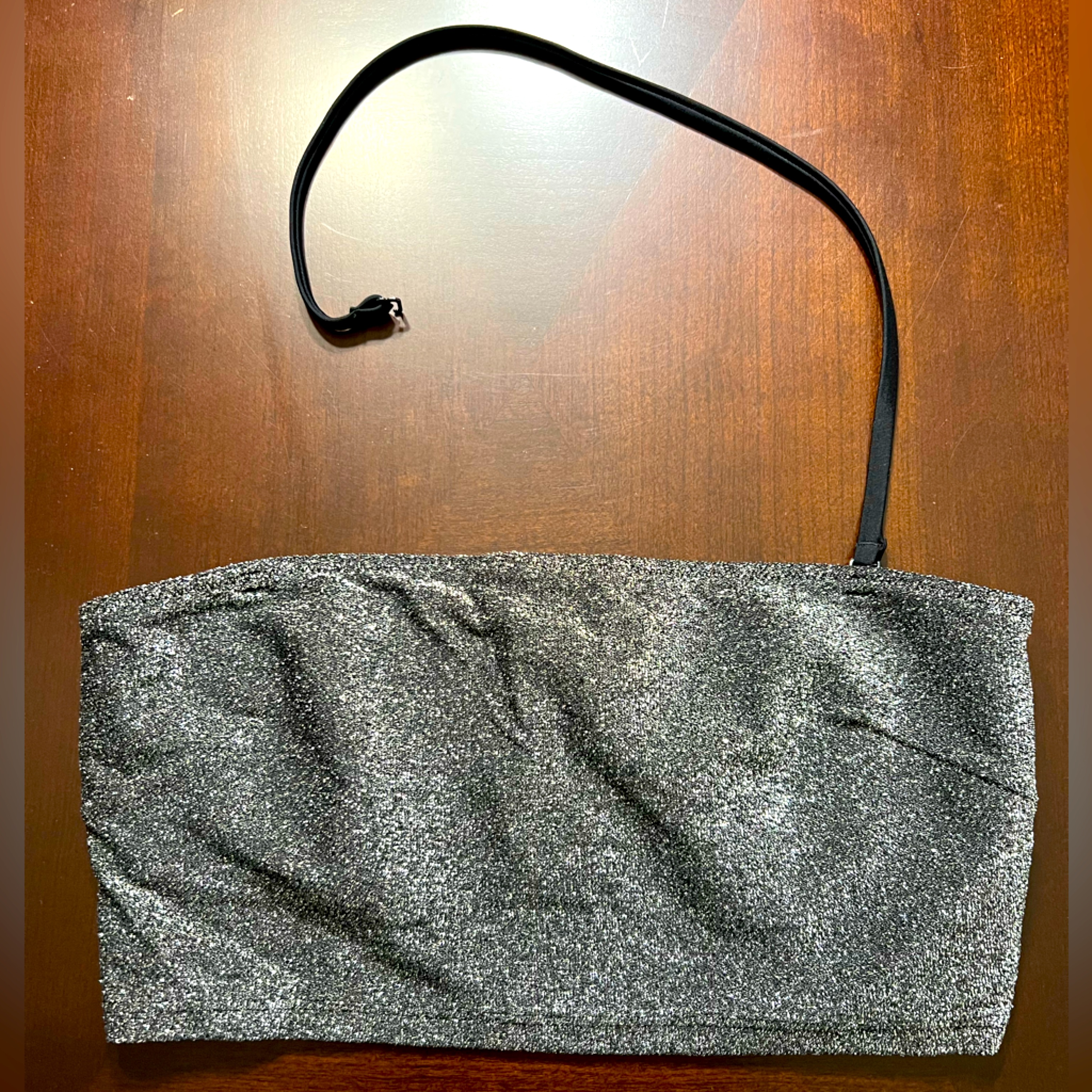 Nwot Victoria’s Secret Black Glitter Bandue Top W/Removable Halter Strap Sz S